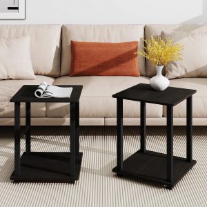 Simplistic End Table,  Nightstand, Bedside Table, Sofa Table, Living Room, Bedroom Storage, Set Of 2, Espresso/Dark Brown