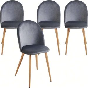 Velvet Dining Chairs, Mid- Modern Upholstered Armless Side Chairs With Metal Legs, Comfy Accent Chairs For Dining Room, Kitchen, Living Room, Vanity (Grey, Set Of 4),19321471