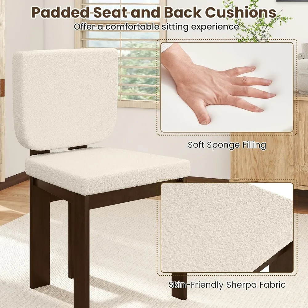 Pair of Giantex Sherpa-Cushioned Wooden Dining Chairs with Rubberwood Legs and Wide Padded Seats - Image 3