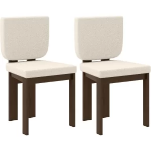 Pair of Giantex Sherpa-Cushioned Wooden Dining Chairs with Rubberwood Legs and Wide Padded Seats