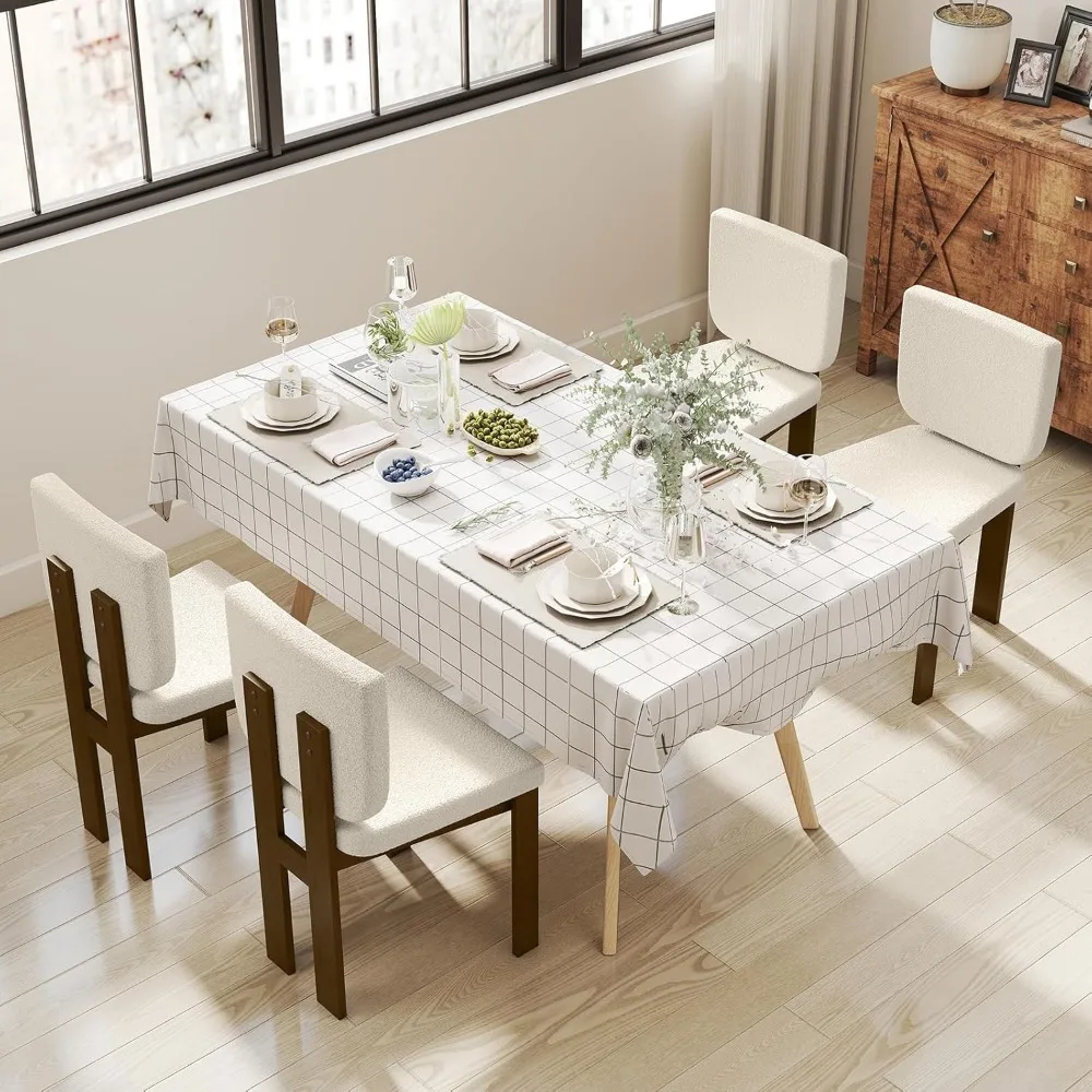 Pair of Giantex Sherpa-Cushioned Wooden Dining Chairs with Rubberwood Legs and Wide Padded Seats - Image 5