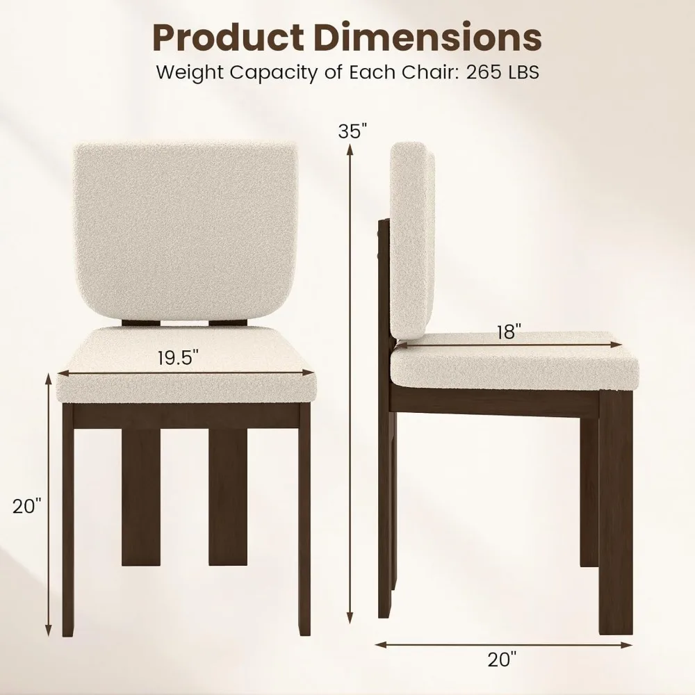 Pair of Giantex Sherpa-Cushioned Wooden Dining Chairs with Rubberwood Legs and Wide Padded Seats - Image 6