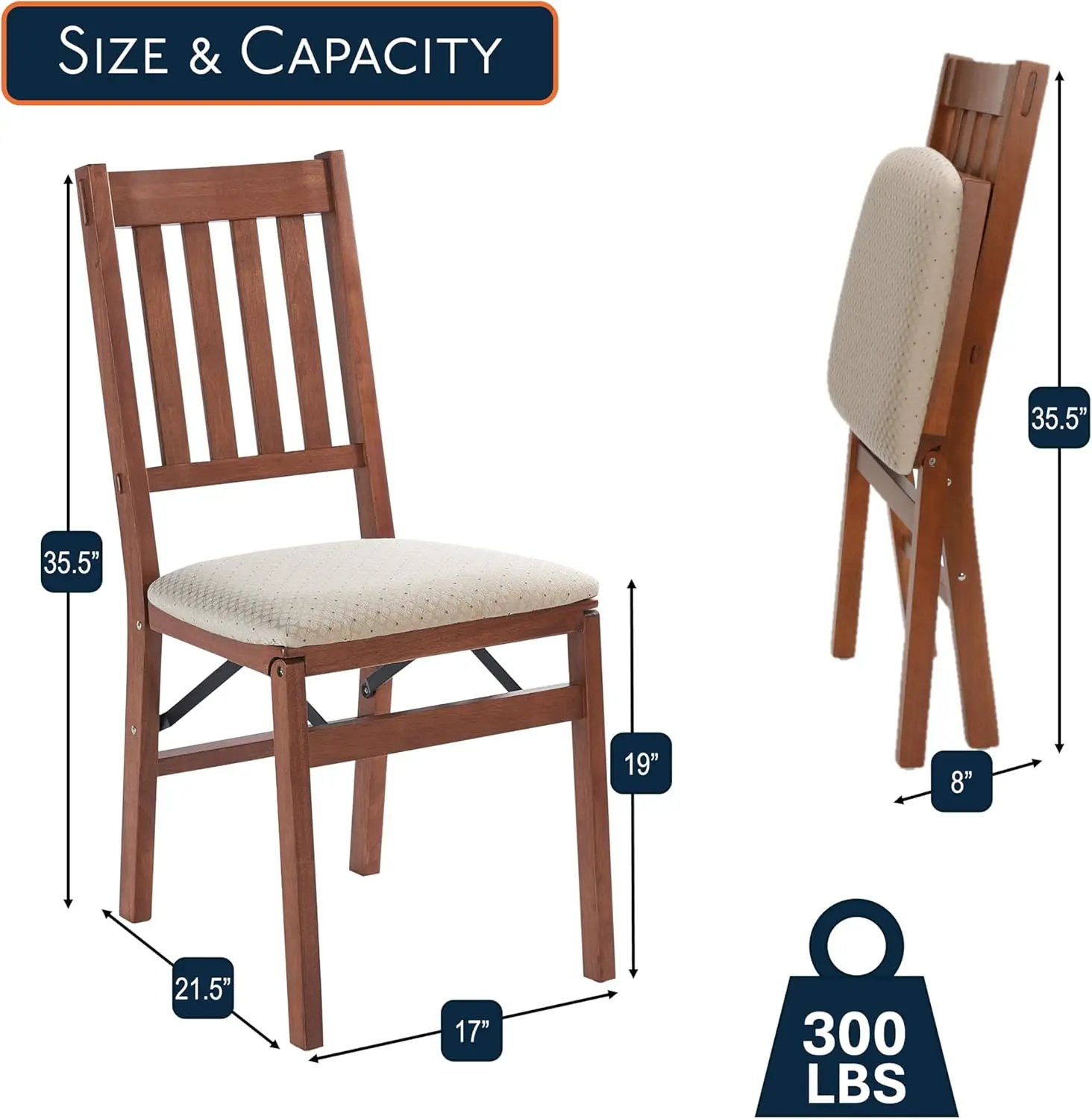 STAKMORE Arts and Craft Folding Chair Fruitwood Finish, (Set of 2) , 22.5 in x 17 in x 35.5 in - Image 3