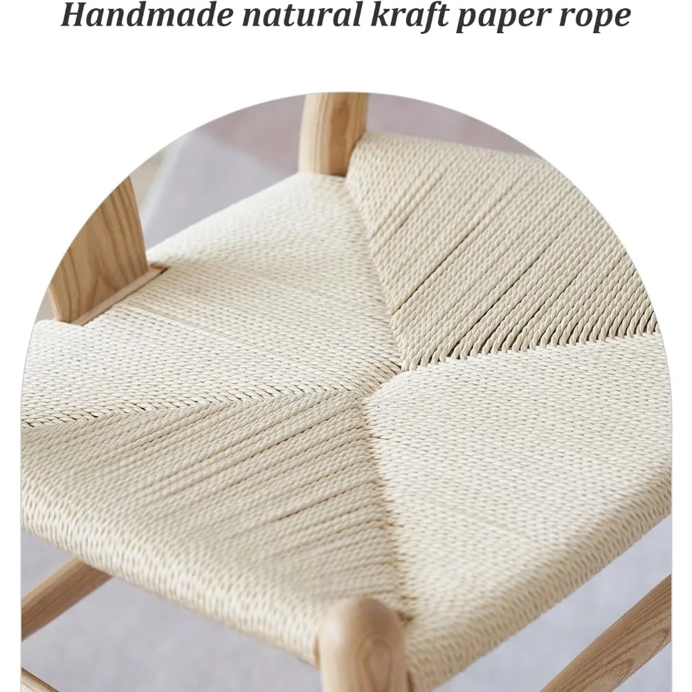 Wishbone Chair Natural Solid Wood Dining Chair/Hans Wegner Y Chair Rattan and Wood Accent Armrest Chairs Ash Wood + Natural - Image 5