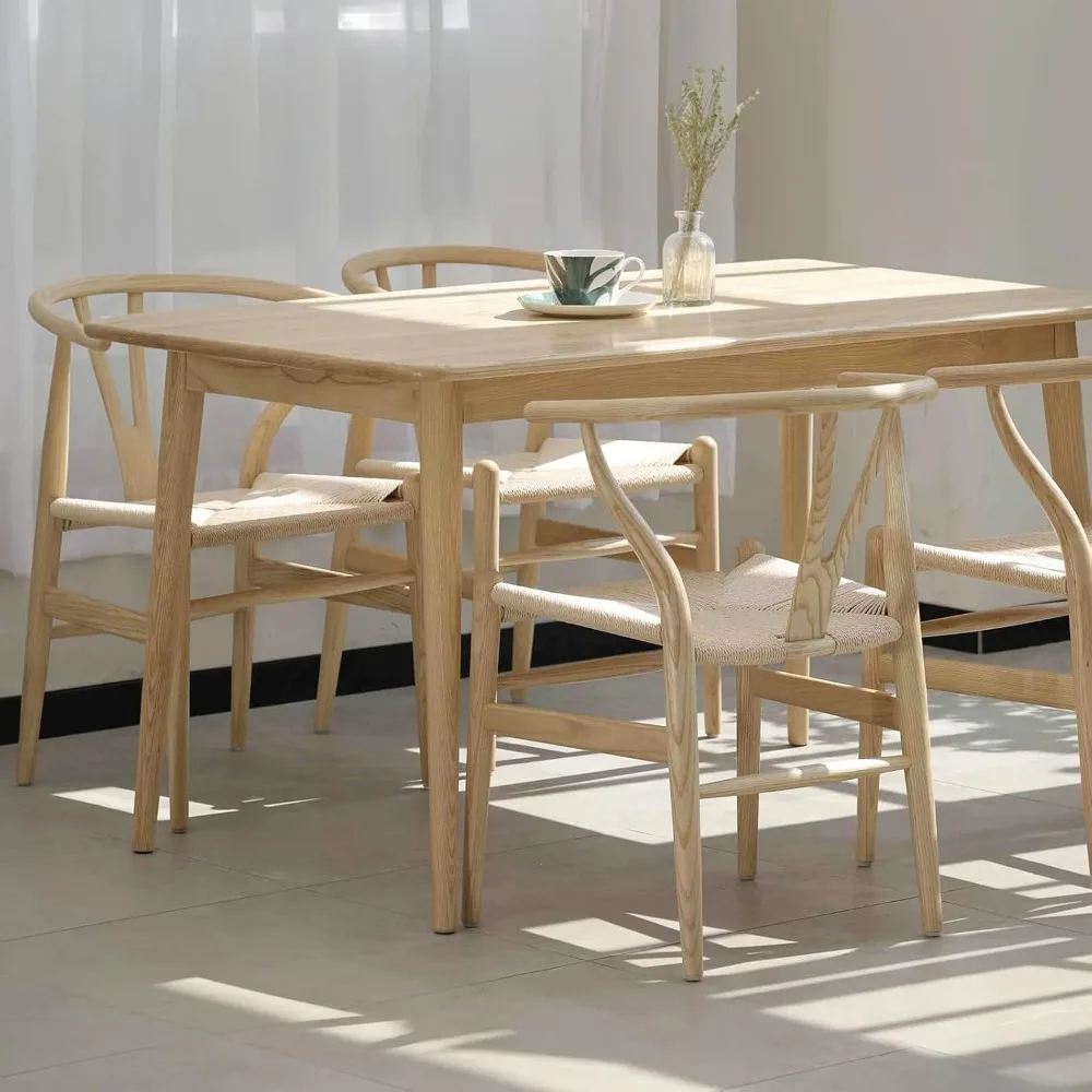 Wishbone Chair Natural Solid Wood Dining Chair/Hans Wegner Y Chair Rattan and Wood Accent Armrest Chairs Ash Wood + Natural - Image 6